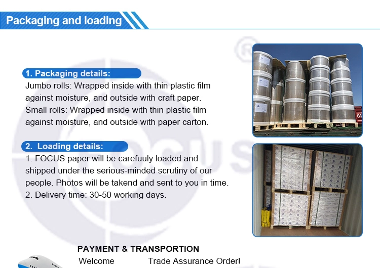 Крен бренда фокуса термальный бумажный слон; Голубое отображая черное Imaging45GSM/48GSM/55GSM/58GSM/60GSM/65GSM/70GSM/80 GSM