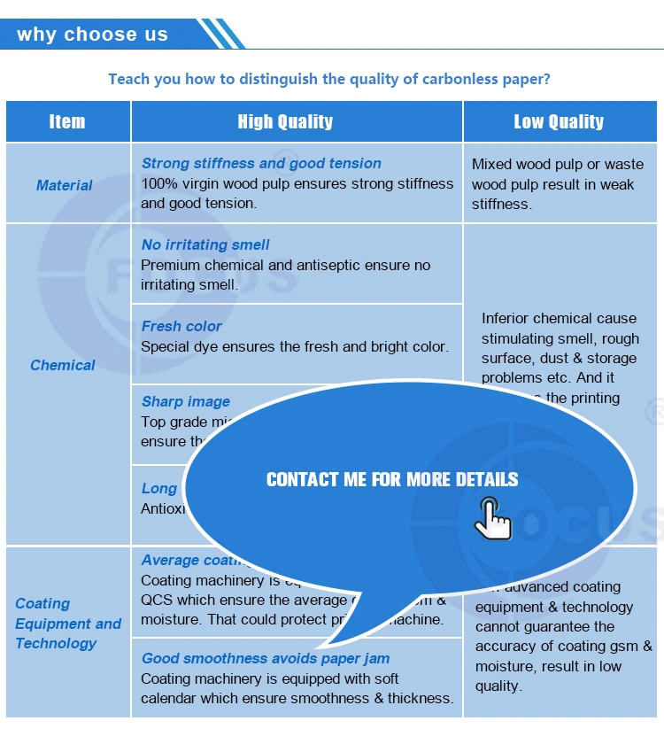 Синь бумаги NCR бренда фокуса Carbonless бумажная/черная отображая Carbonless бумага